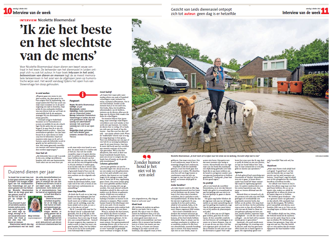 Klik op de afbeelding om het artikel te lezen over Nicolette, de asielbeheerder van Dierentehuis Stevenshage in Leiden.
